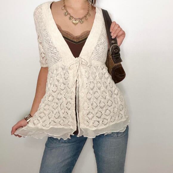 Vintage soft surroundings linen blend cream cardigan - Picture 2 of 6